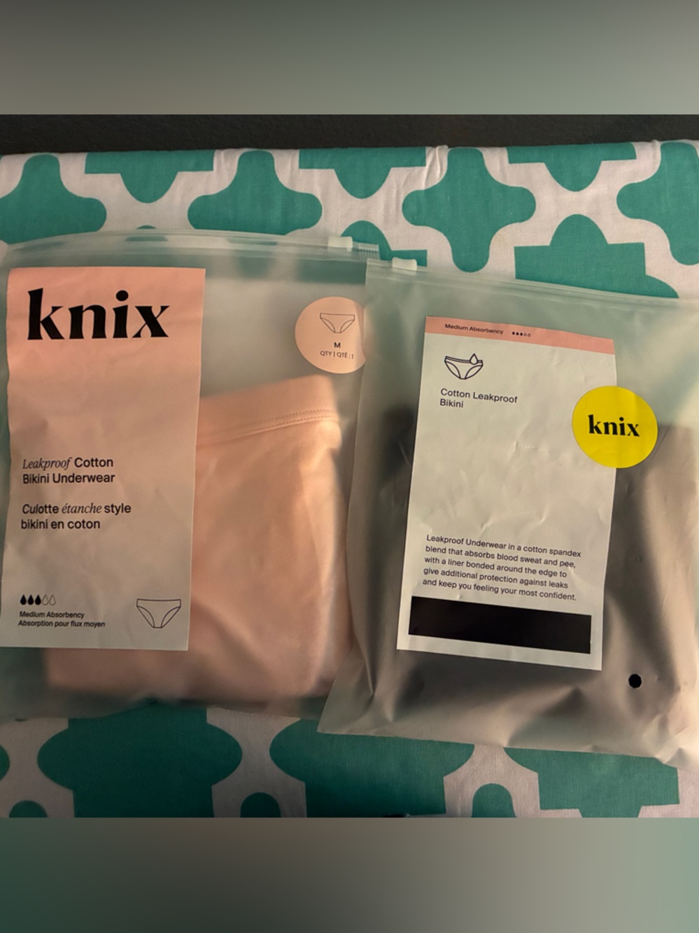 2 Knix Leakproof Cotton Bikini Underwear - Pink & Black